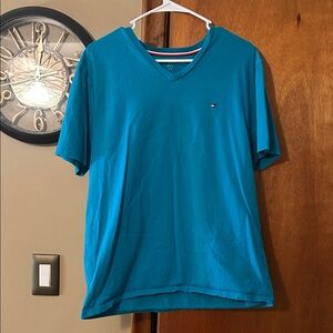Tommy Hilfiger Teal V-Neck Men's Tee Large